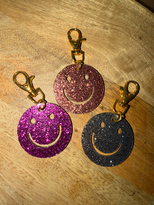 Porte-clés smiley à paillettes (3 couleurs)