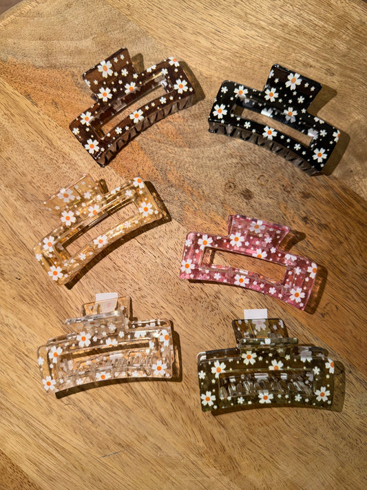 Pince à cheveux rectangulaire fleur marguerite (6 couleurs)
