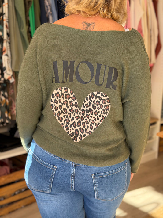 Pull uni avec cœurs léopard – Taille unique 36 au 46-48 (2 couleurs)