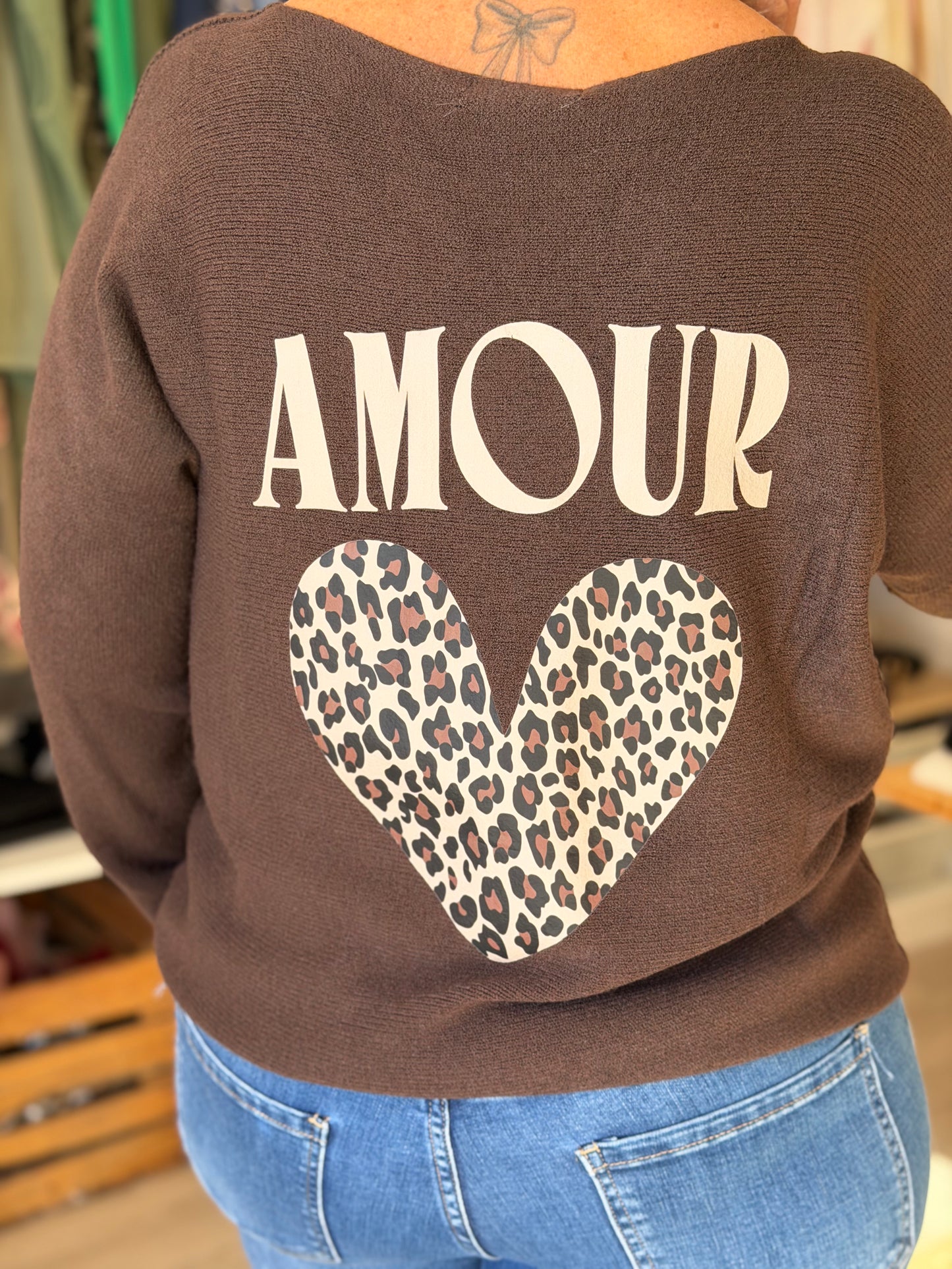 Pull uni avec cœurs léopard – Taille unique 36 au 46-48 (2 couleurs)