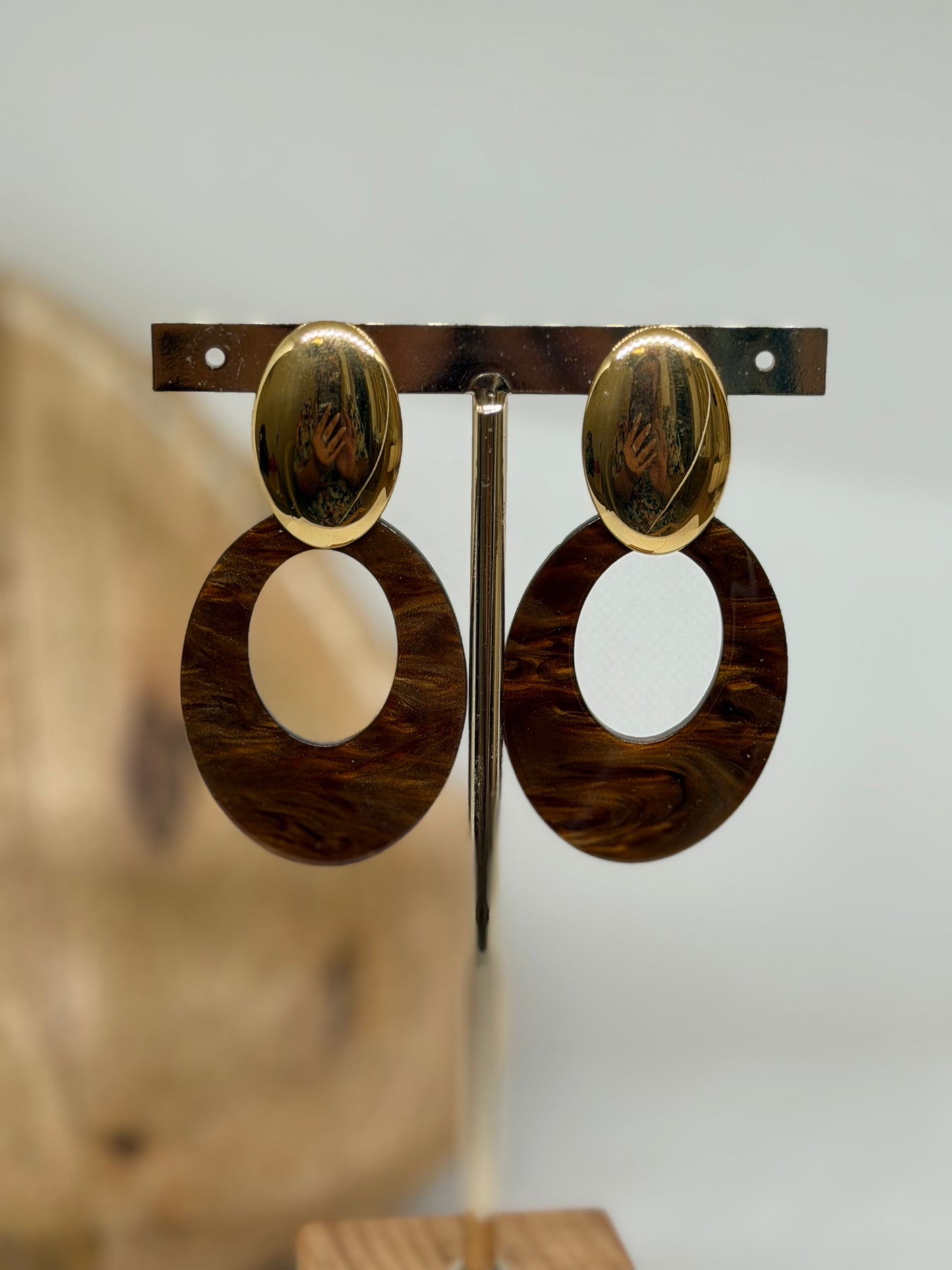 Boucles d'oreilles pendantes ovales marron