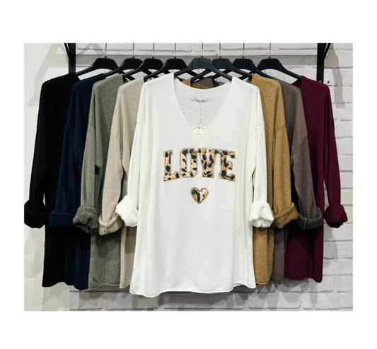 Pull love léopard - Taille unique 36-46 (2 couleurs)