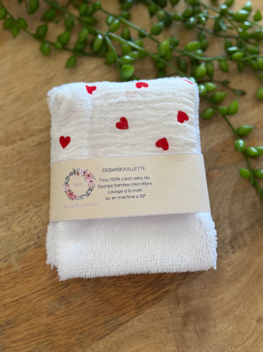 Lot de 2 débarbouillette coton & éponge bambou fait main – 13×9 cm