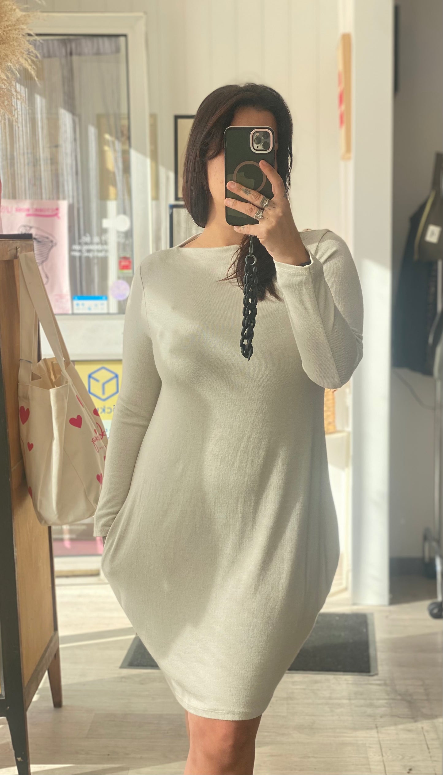 Robe pull courte femme beige – Taille unique 34-42