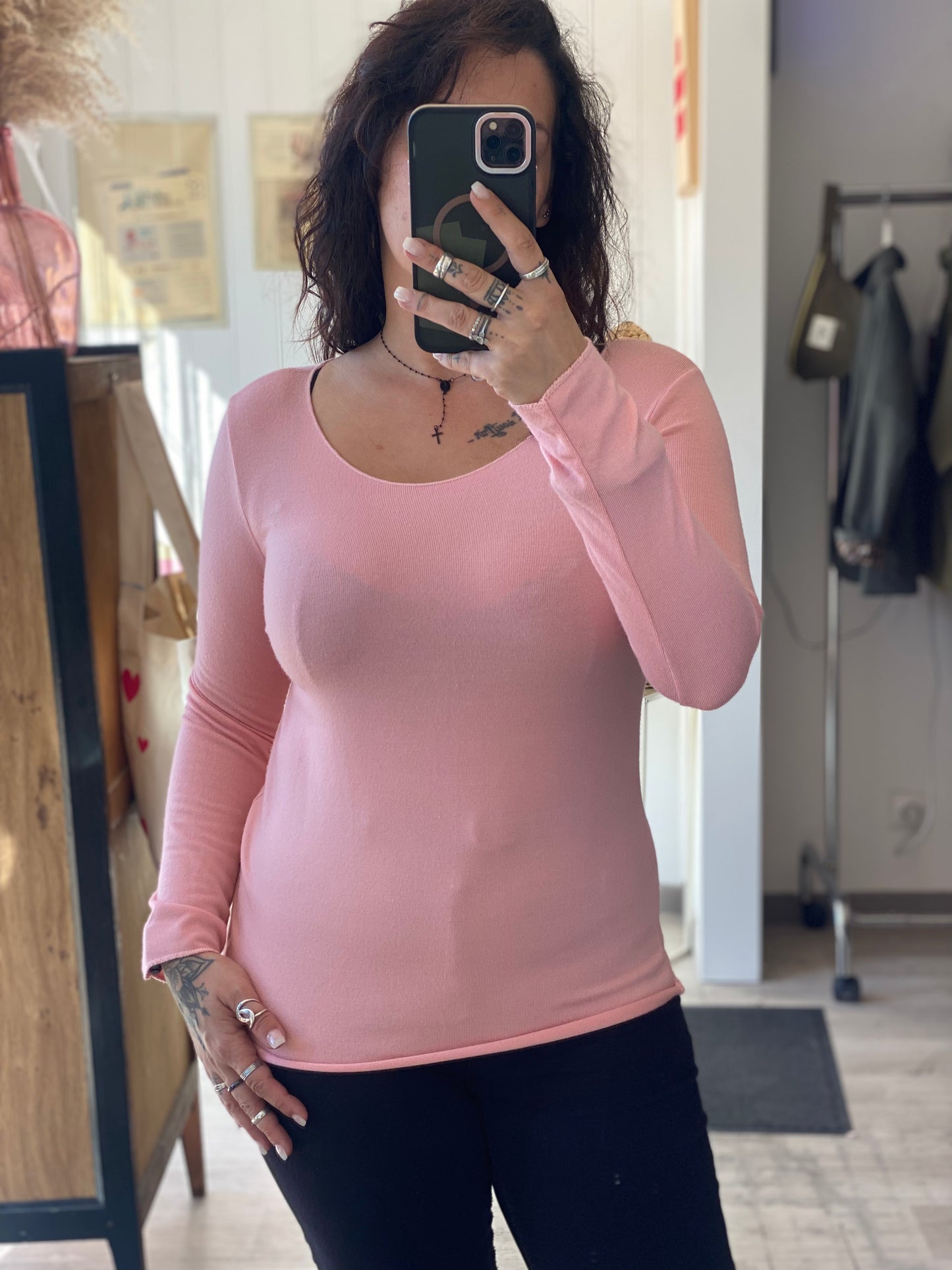 Pull fin rose poudré – Taille unique 34 à 42