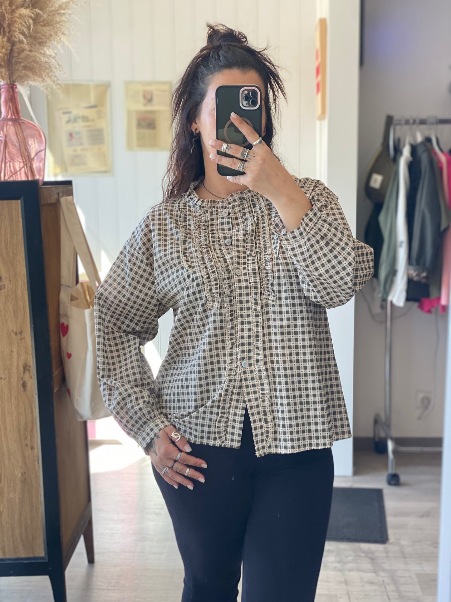 Chemisier à carreaux en coton – Taille unique 34-42