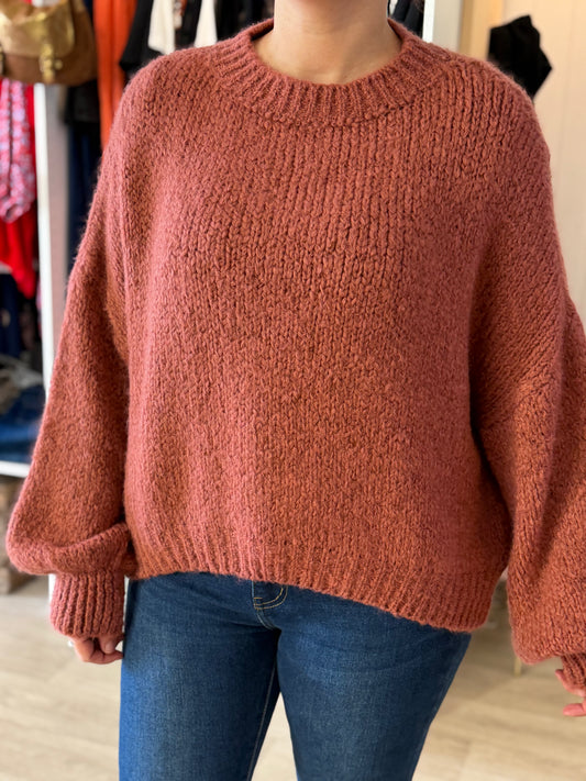 Pull Fluffy en Laine et Mohair rouille– Taille unique 36-48