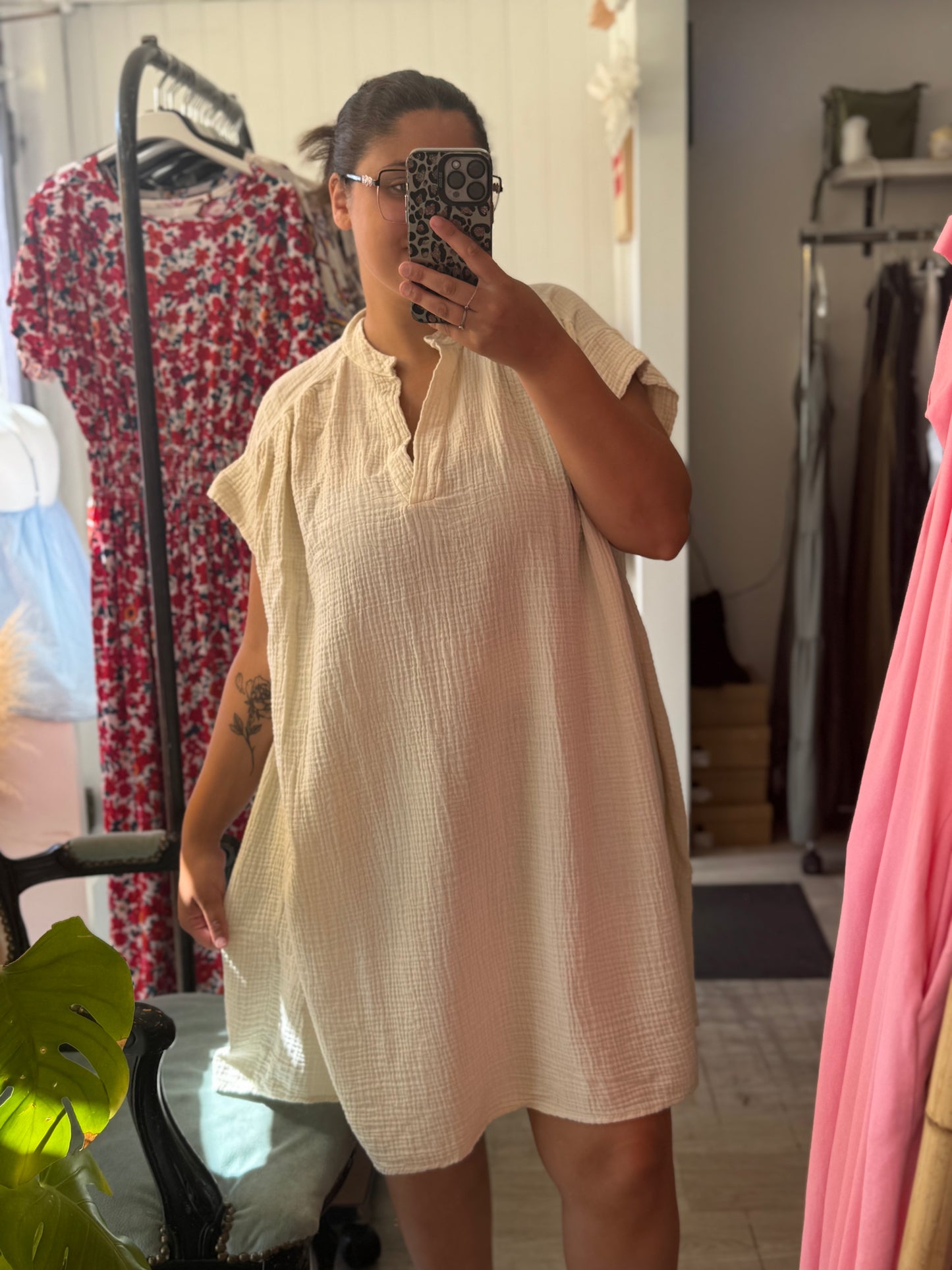 Robe courte gaze de coton écru - Taille unique 36-48