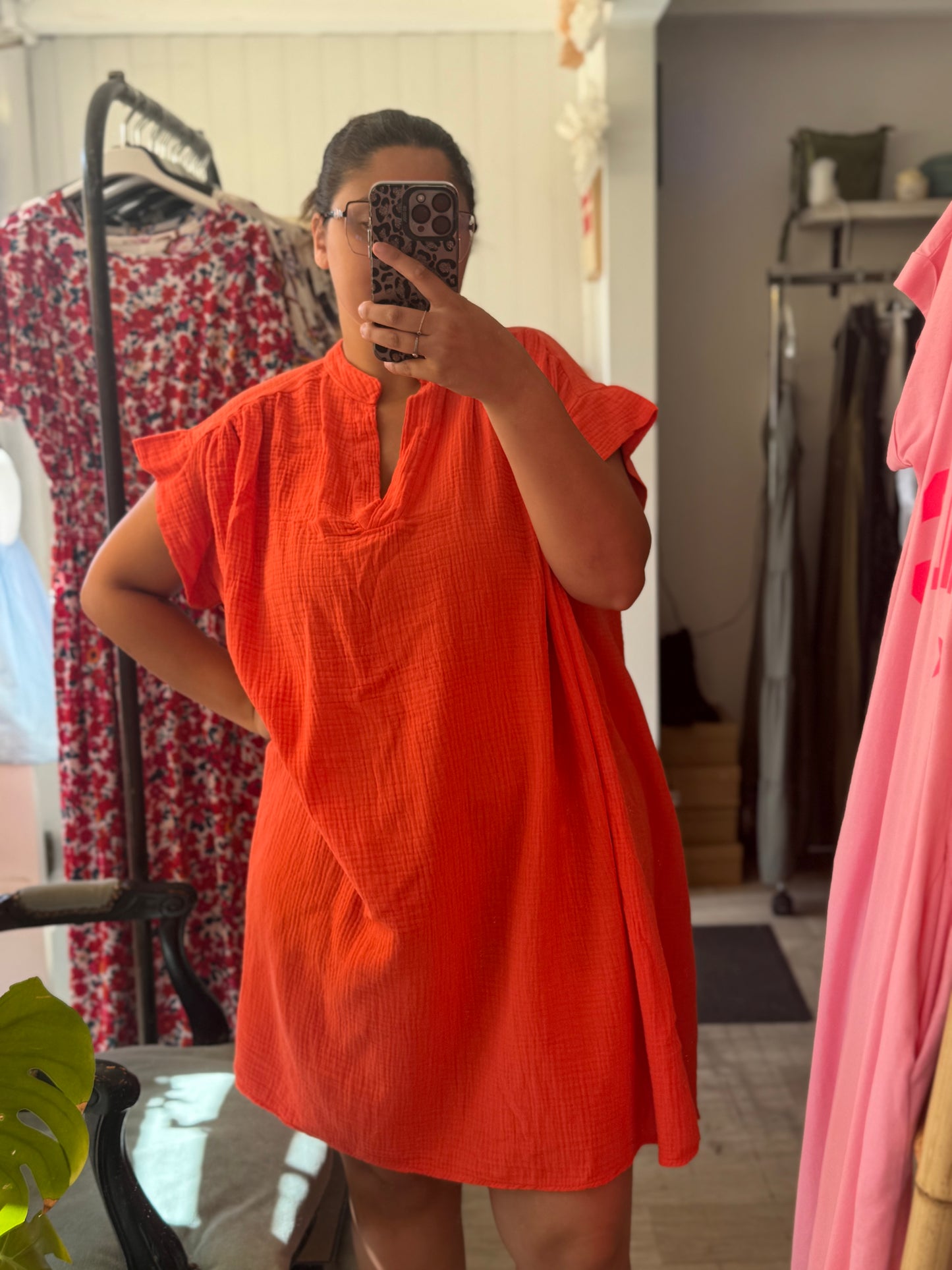 Robe courte gaze de coton orange - Taille unique 36-48