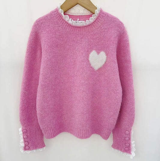 Pull rose coeur