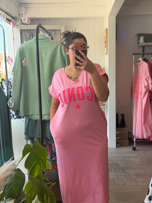 Robe t-shirt rose "ICONIC" - Taille Unique 36-46