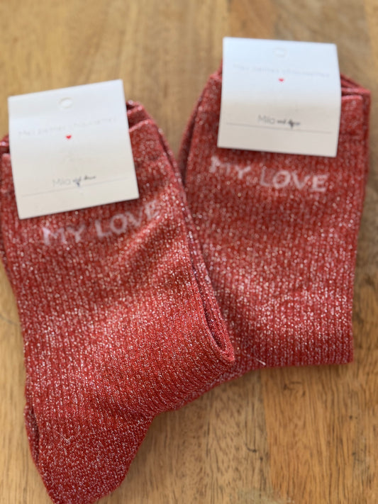 Chaussettes à paillettes "my love" - TU 36/40