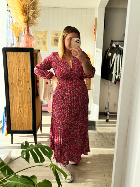 Robe longue rouge à motif coquelicot – Du S au L