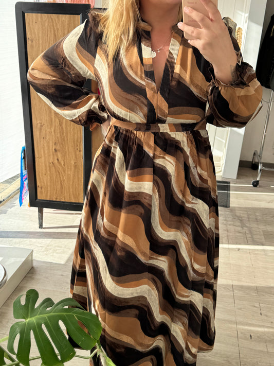 Robe longue marron à motif – Tailles S/M et M/L