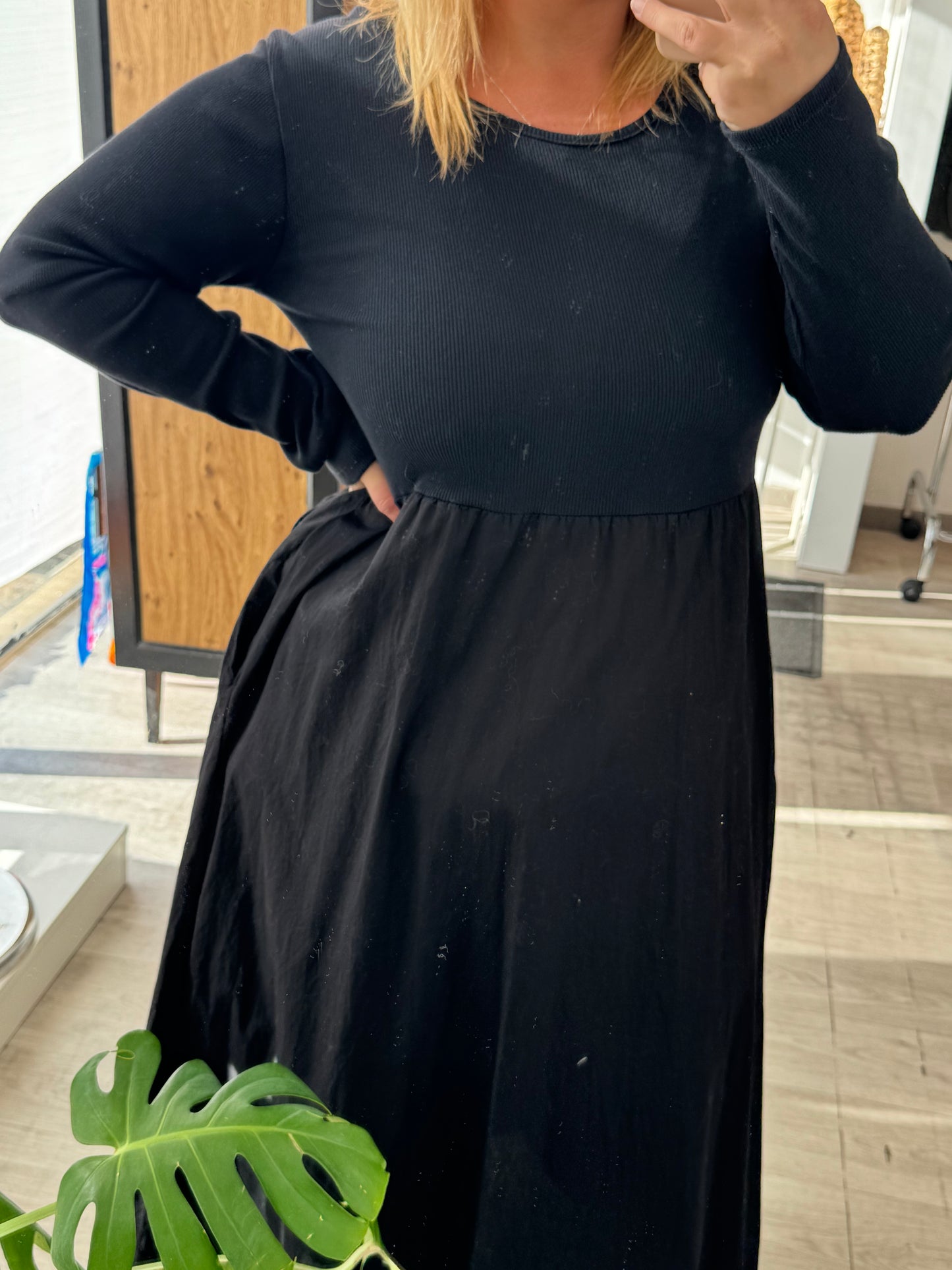 Robe longue noire bi-matière – Taille unique 34-46