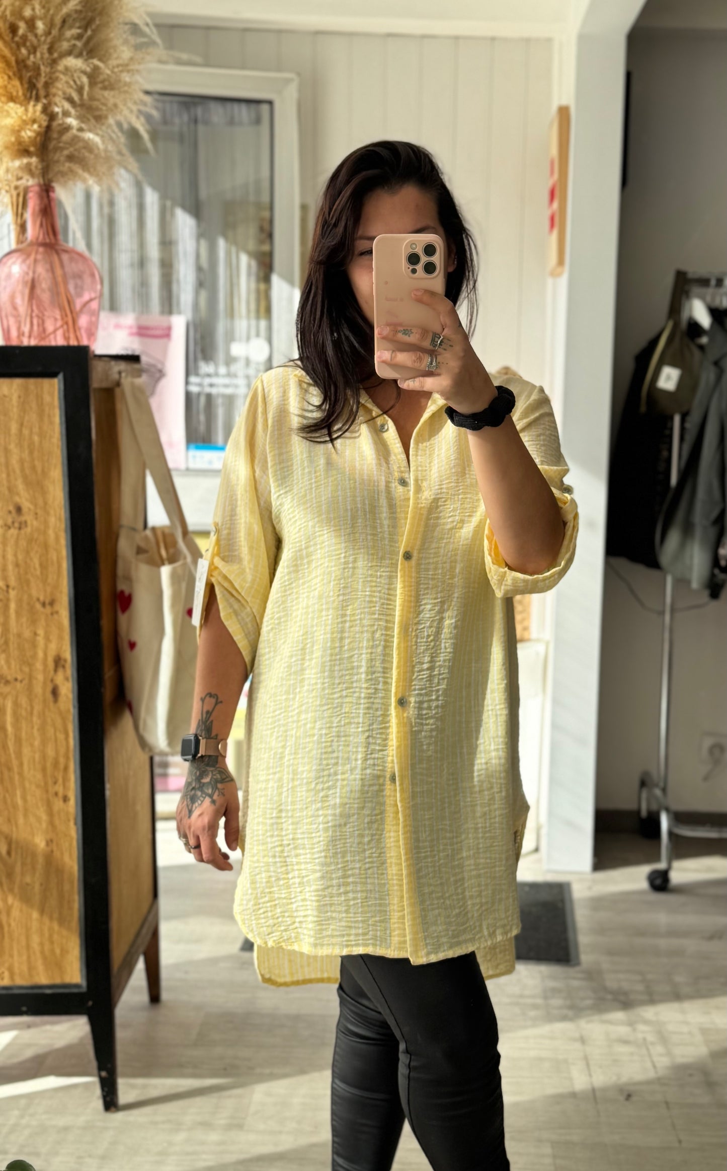 Chemise jaune rayée – Taille unique 34-44