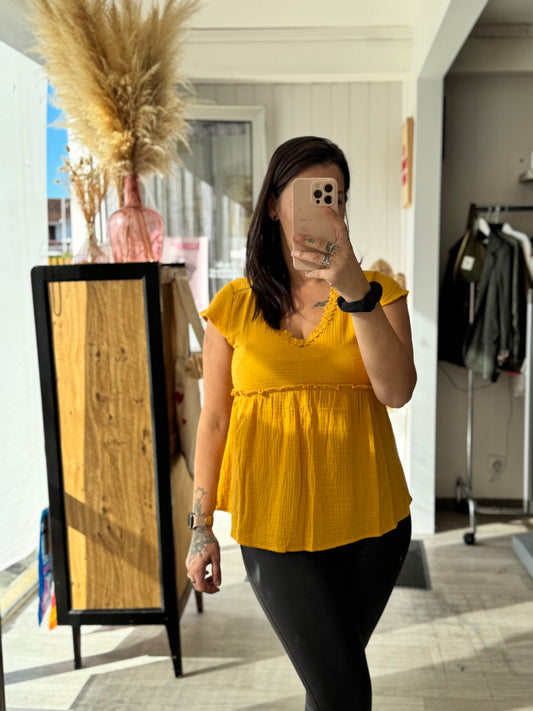 Haut en gaze de coton _ RESTE JAUNE EN S/M