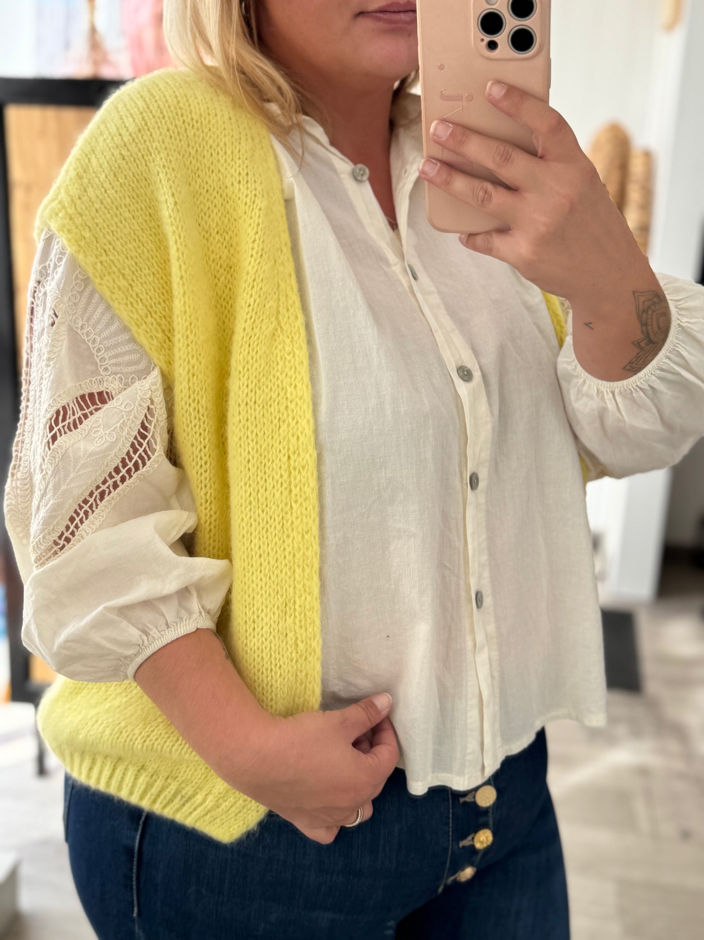 Gilet sans manches jaune – Taille unique 34-46