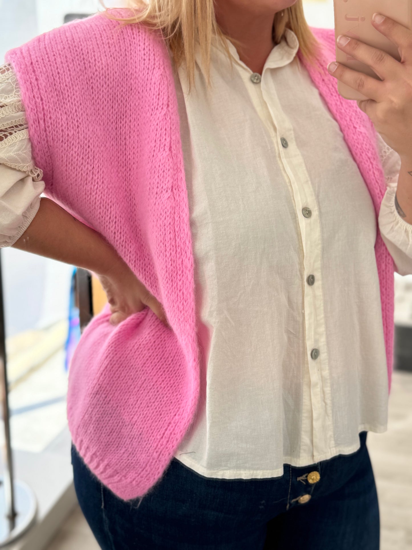 Gilet sans manches rose – Taille unique 34-46