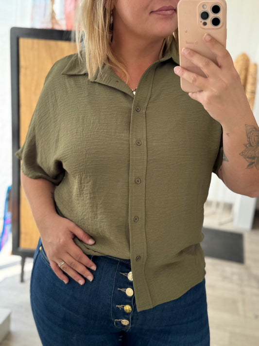 Chemisier kaki fluide pour femme taille unique 34-42