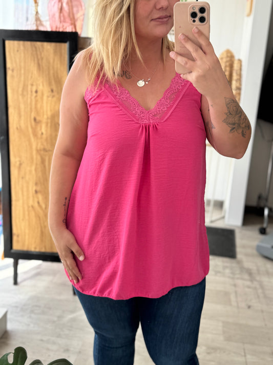 Débardeur en dentelle rose – Taille unique 34-46