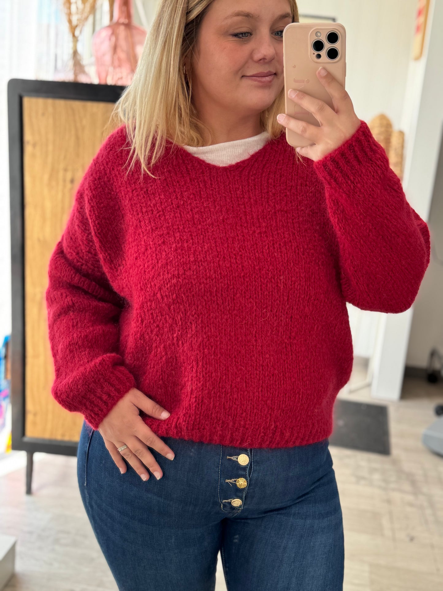 ⭐️ Pull Rosalie Marie Ile de Ré rouge cerise – taille unique 34-46