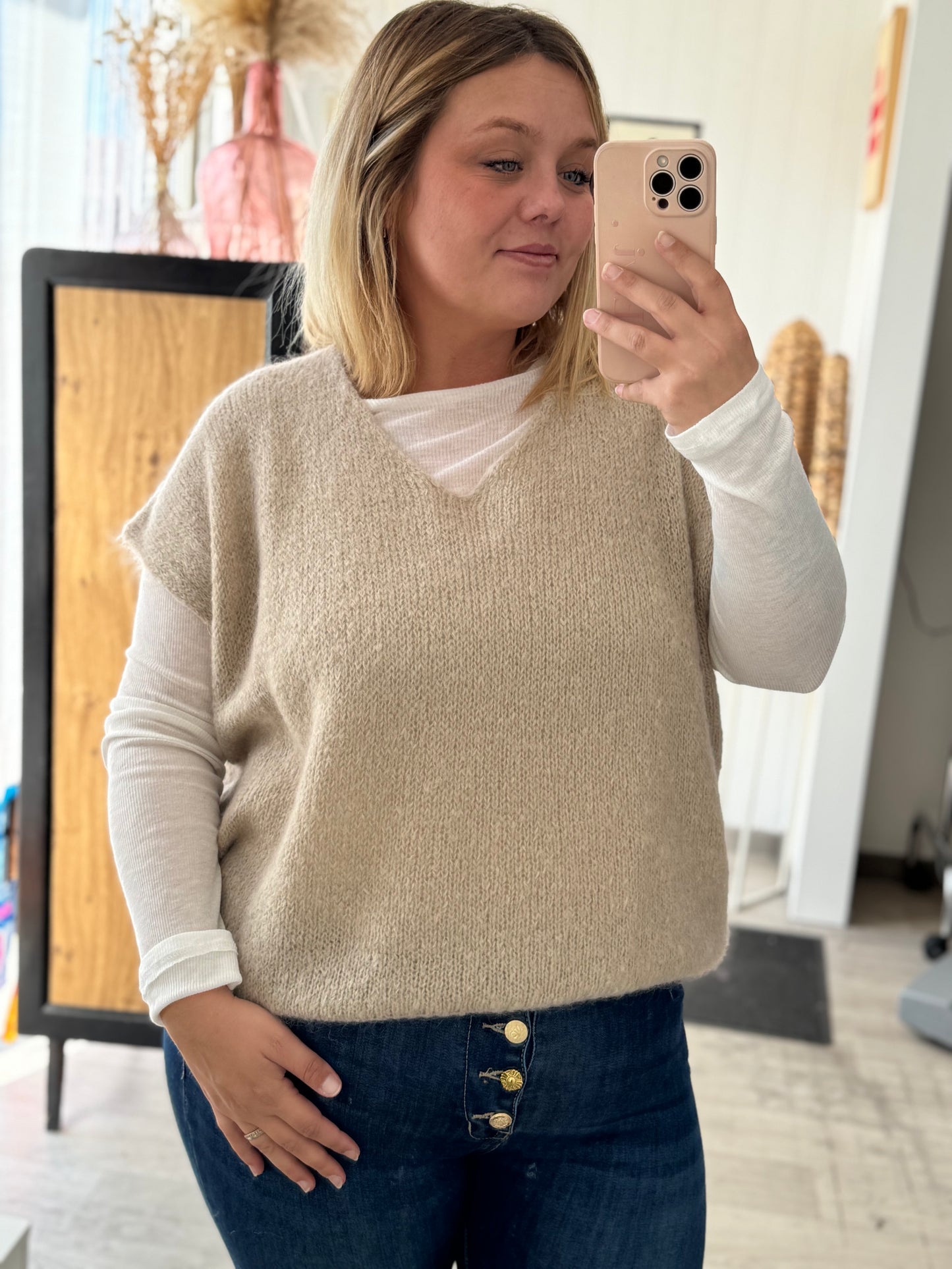 ⭐️Pull Mélodie Marie Île de Ré sable – Taille unique 34 à 46