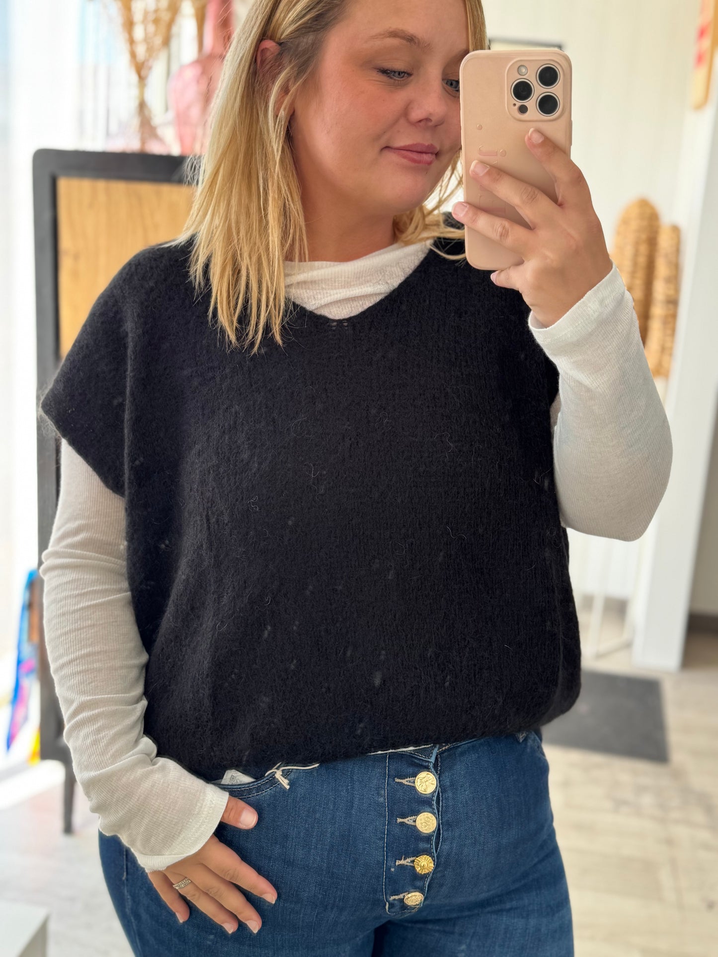 ⭐️ Pull Mélodie Marie Île de Ré noir – Manches courtes, taille unique 34 à 46