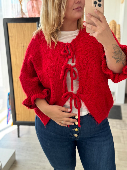 Gilet rouge à nœud – Taille unique 34 à 46