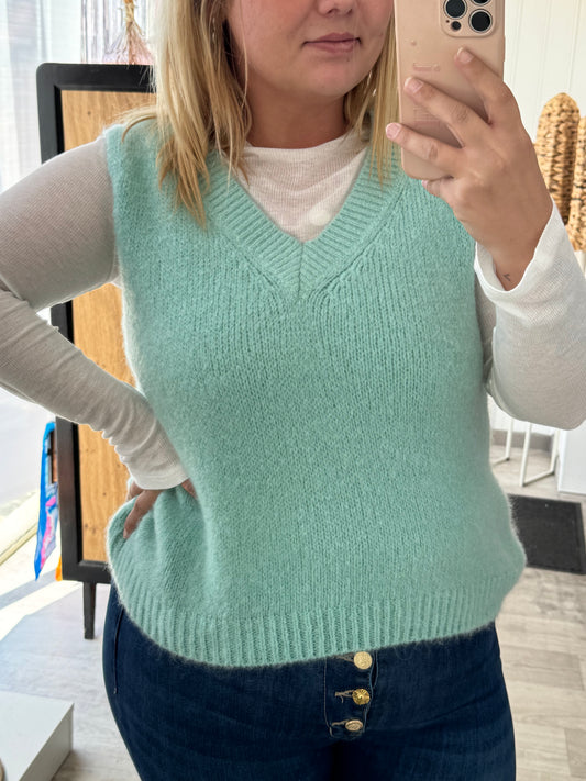 Pull sans manches bleu, vert eau