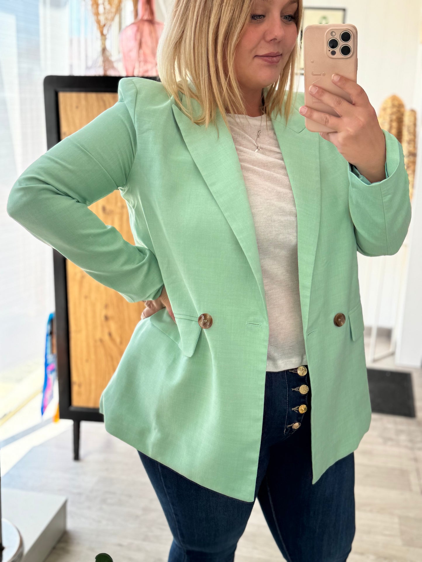Veste tailleur vert d’eau – Du S au L