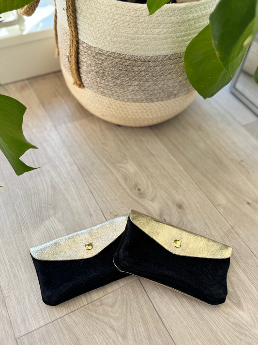 Grand porte-monnaie bi-matière noir et doré