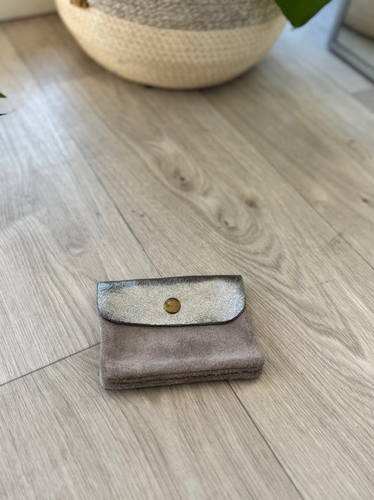 Petit porte-monnaie à rabat bi-matière 11x8,5 cm
