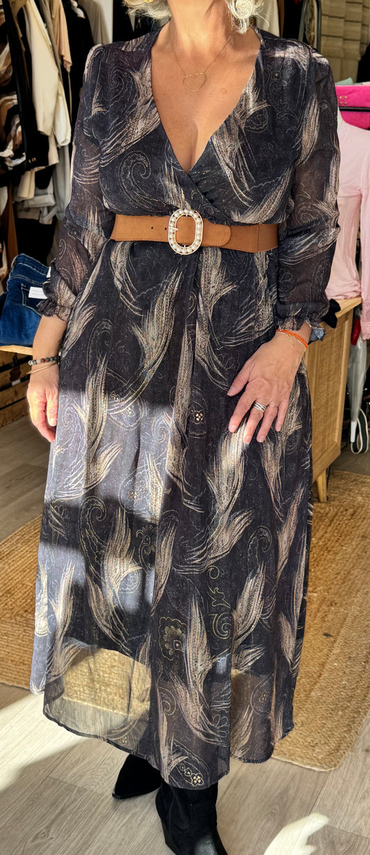 Robe manches longues bleu marine et dorée