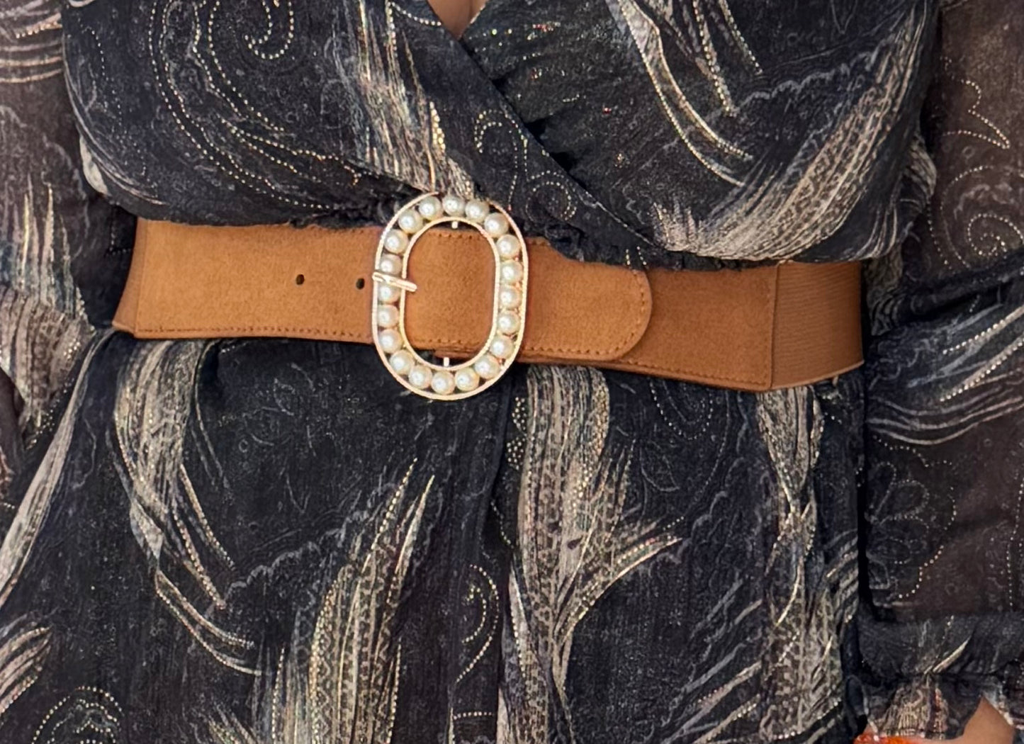 Ceinture élastique dorée avec perle TU 34-46