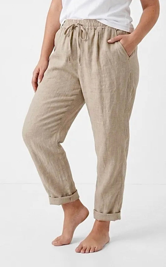 Pantalon en lin beige - Taille unique 36-42