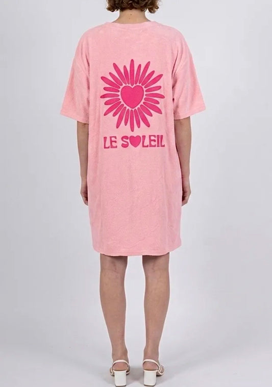 Robe courte rose matière éponge « LE SOLEIL » - Taille unique 36-44