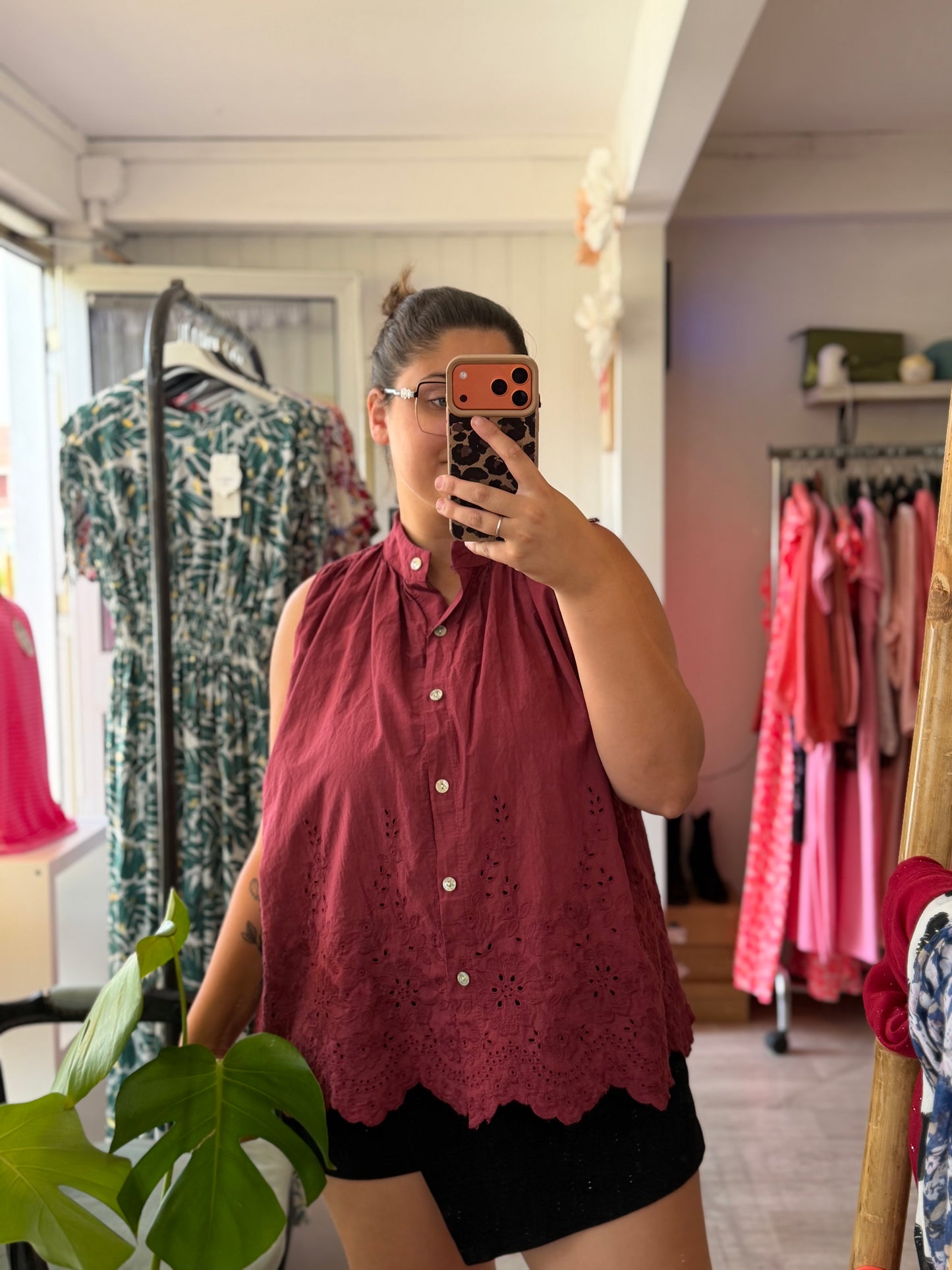 Chemise broderie anglaise bordeaux - Taille unique 36-48