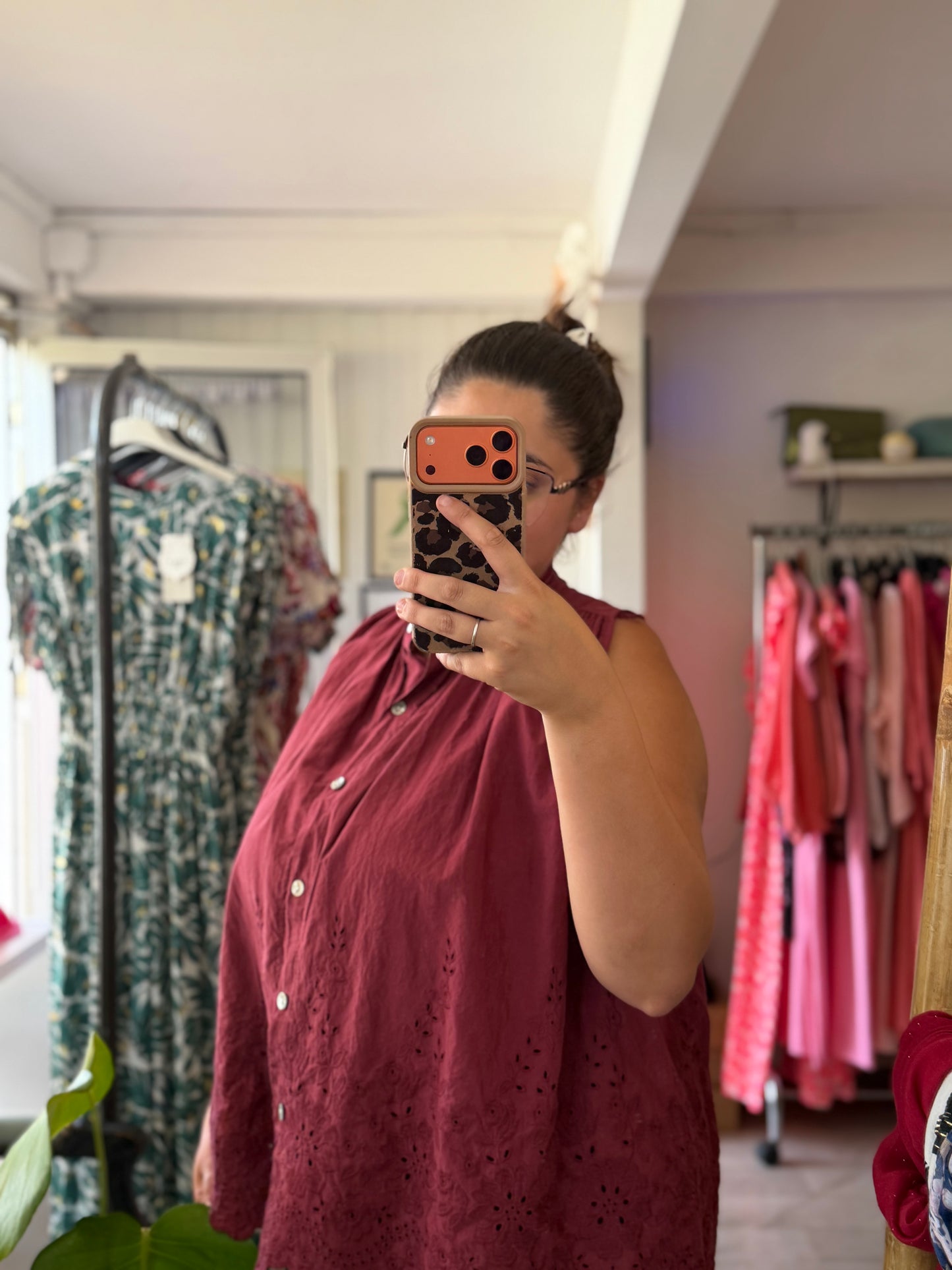Chemise broderie anglaise bordeaux - Taille unique 36-48