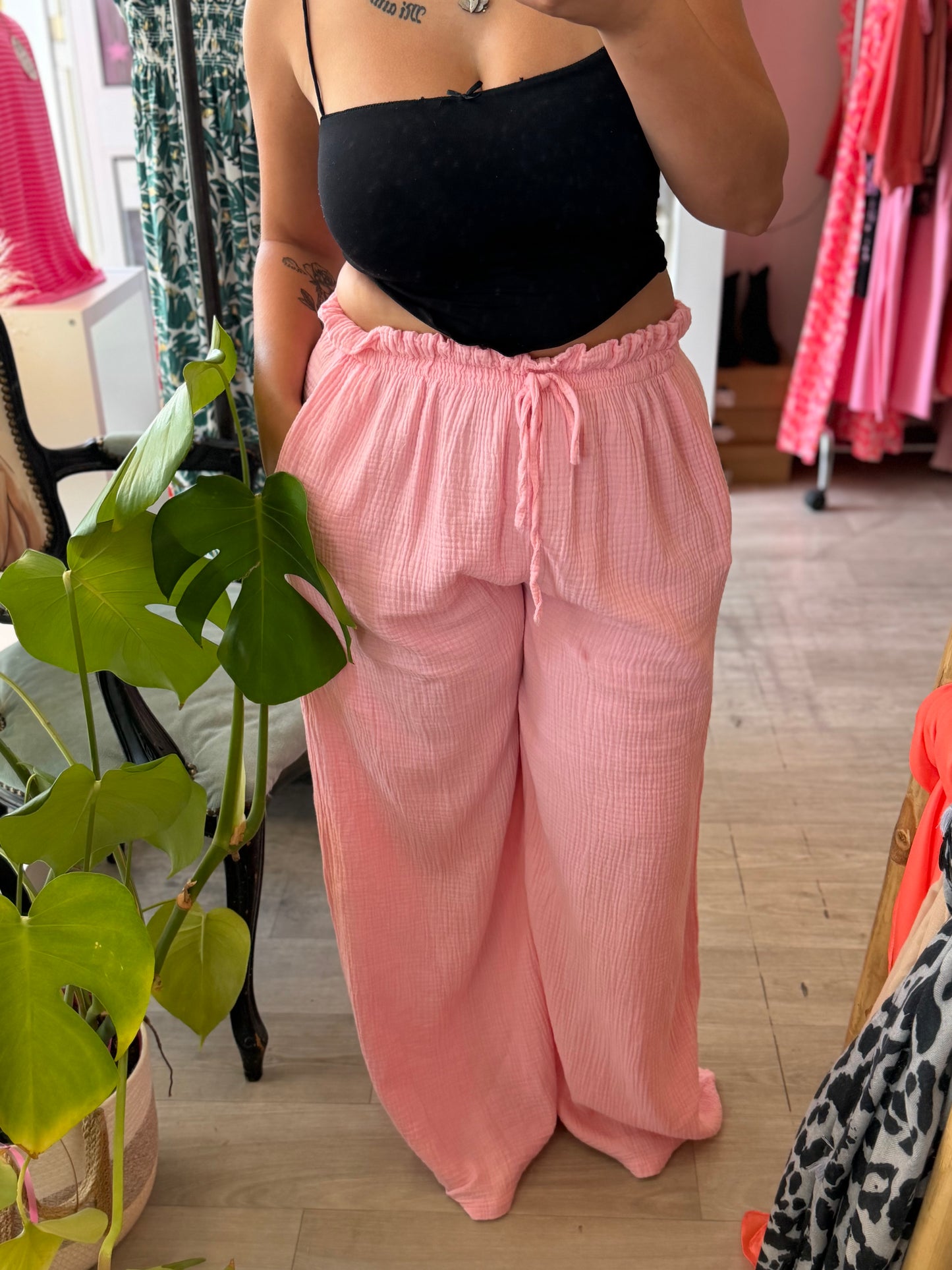 Pantalon en gaze de coton – Taille unique 36-46 (2 couleurs)