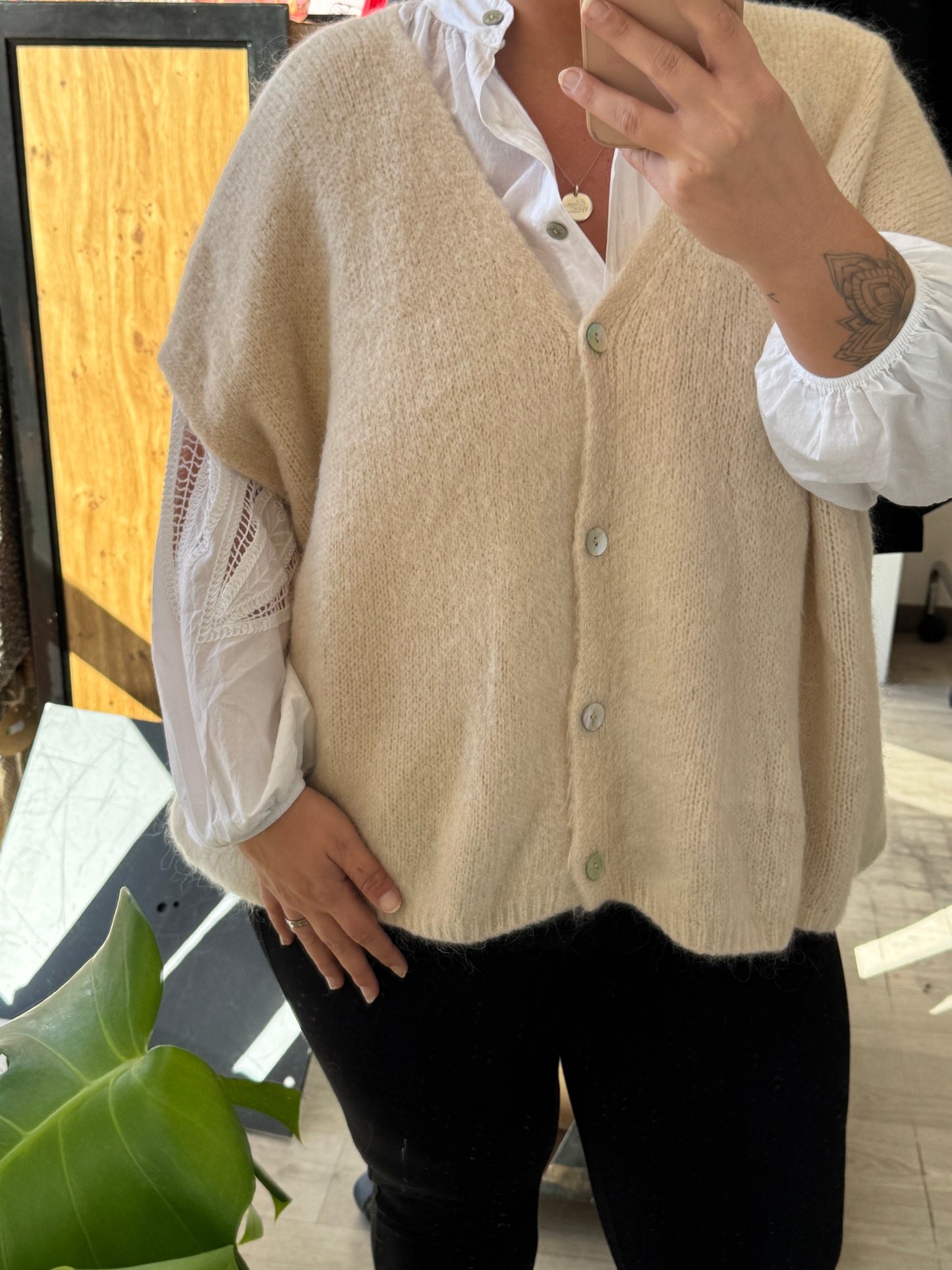 Gilet sans manches oversize col V – Taille unique 34/48 (3 couleurs)