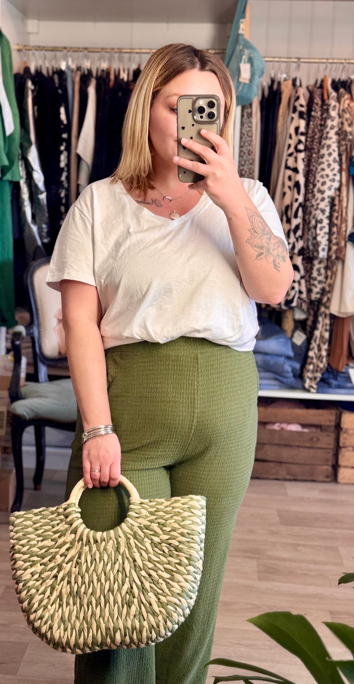 chemise brodée palmier