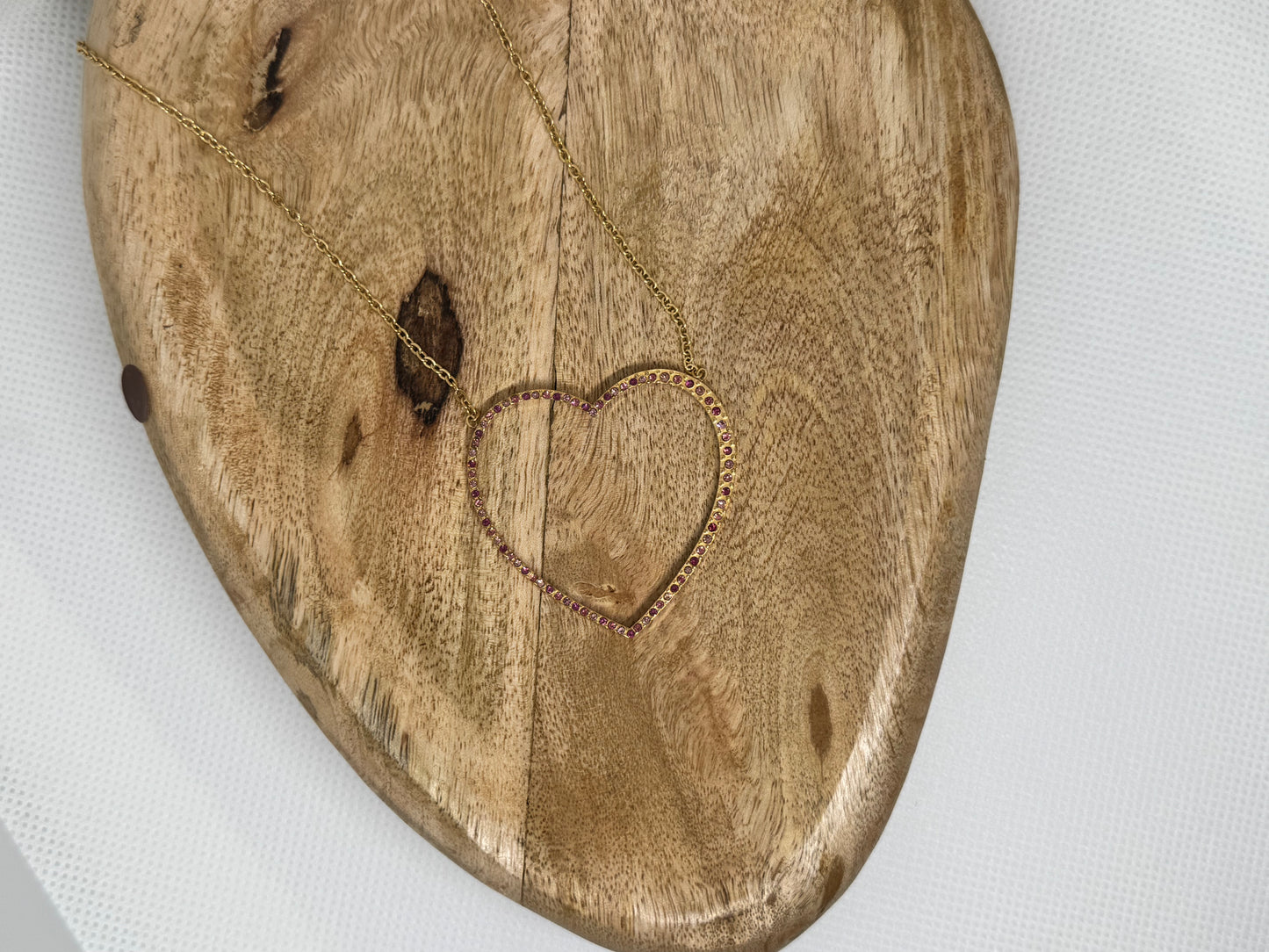 Collier cœur strass – 46 cm (2 couleurs)