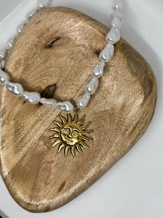 Collier pendentif soleil en acier inoxydable – 45 cm