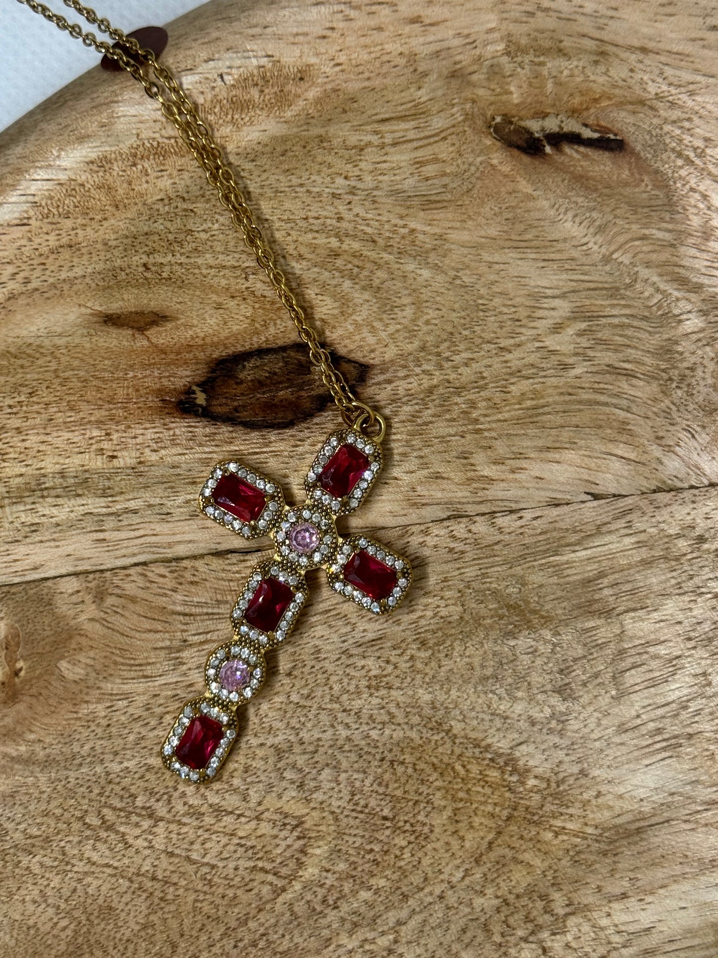 Sautoir chaine doré pendentif croix - 80 cm