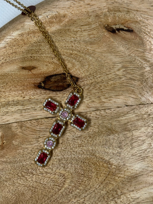 Sautoir chaine doré pendentif croix - 80 cm