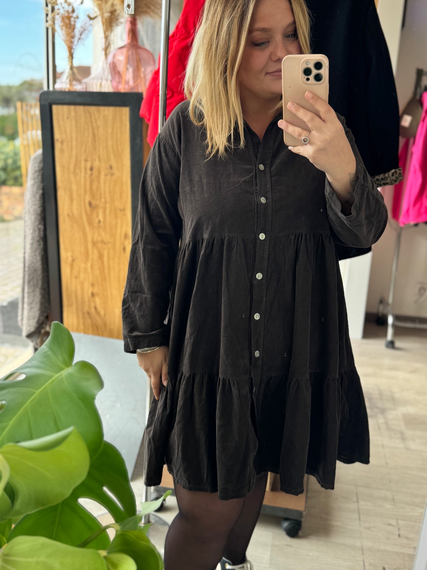 Robe chemise large effet velours – Taille unique 34-44 – 100 % coton