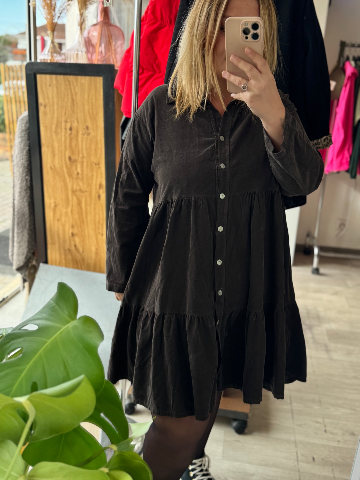 Robe chemise large effet velours – Taille unique 34-44 – 100 % coton