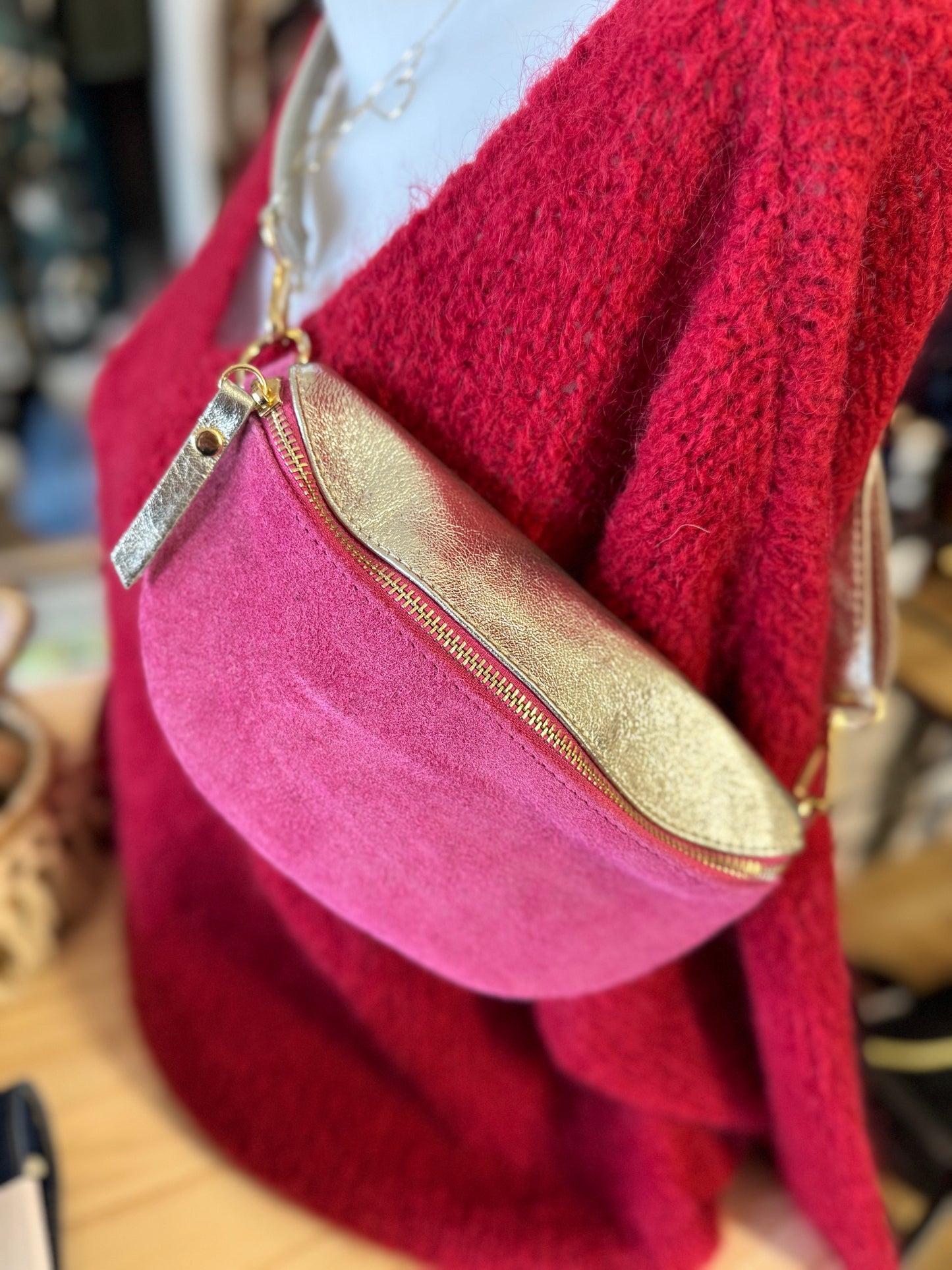 Sacoche banane dorée et rose