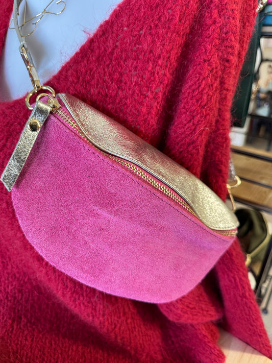 Sacoche banane dorée et rose